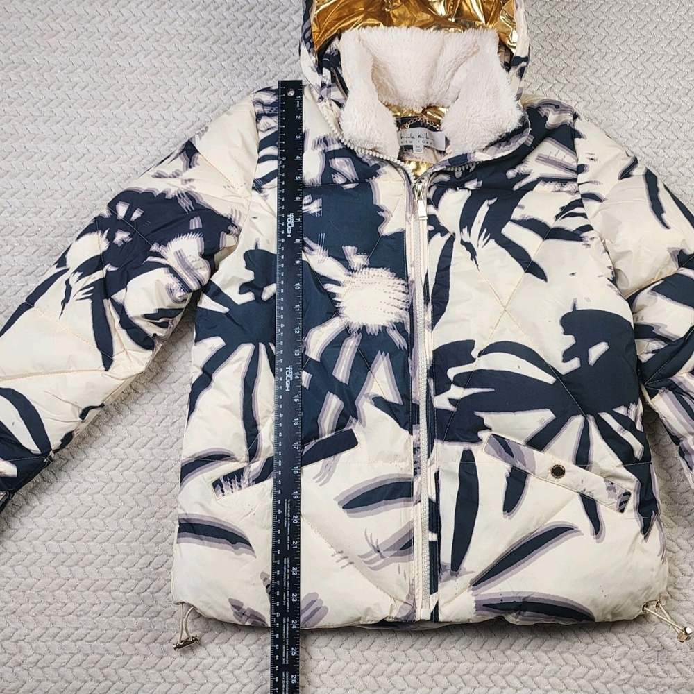 Nicole Miller Puffer Jacket Women Coat Med Insulated Hooded Gold Liner Palm NWT - Picture 6 of 10